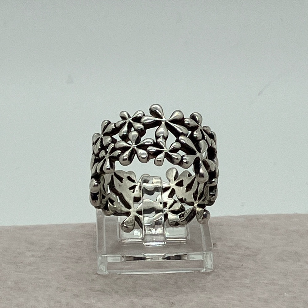 Metalsmiths 925 Sterling Silver Flower daisy flower Cutout Wide Band Ring